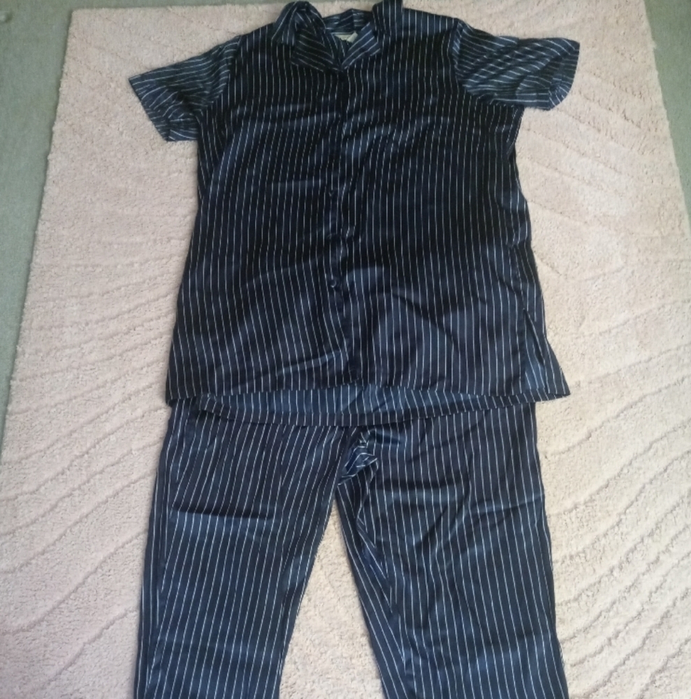 Lane Bryant Blue and White Pajama Set with Soft Fabric and Classic Design